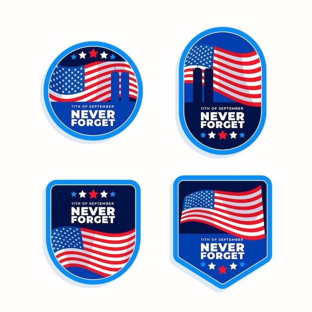 Free vector flat 9.11 patriot day badges collection