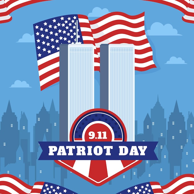 Flat 9.11 patriot day illustration