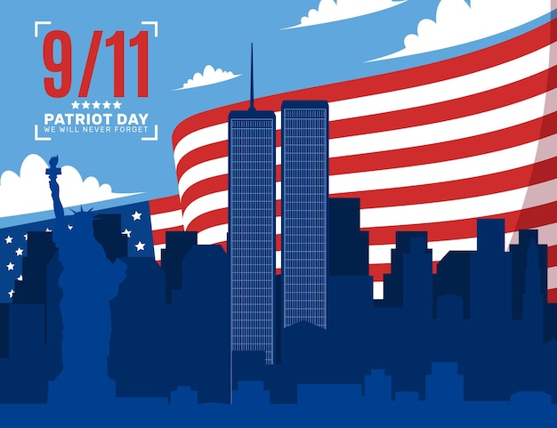 Free vector flat 9.11 patriot day illustration