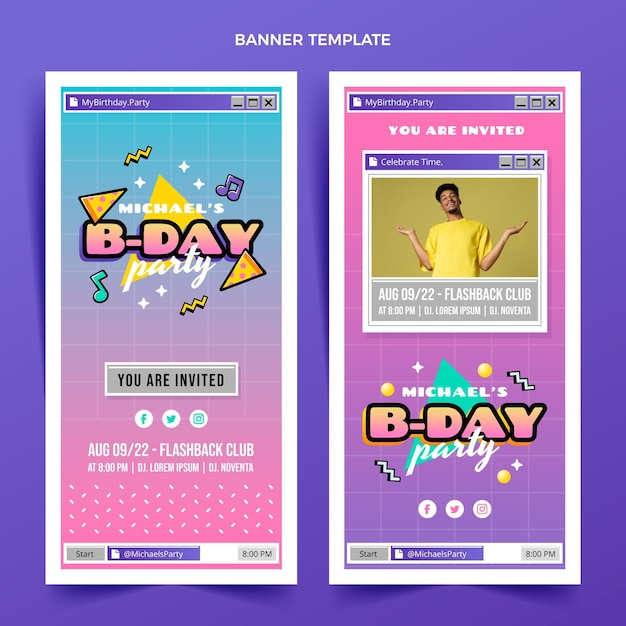 Free vector flat 90s nostalgic birthday banners vertical