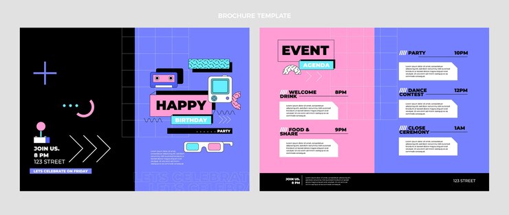 Free Vector flat 90s nostalgic birthday brochure template