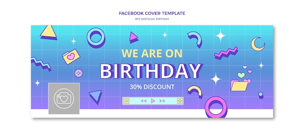 Free vector flat 90s nostalgic birthday facebook cover