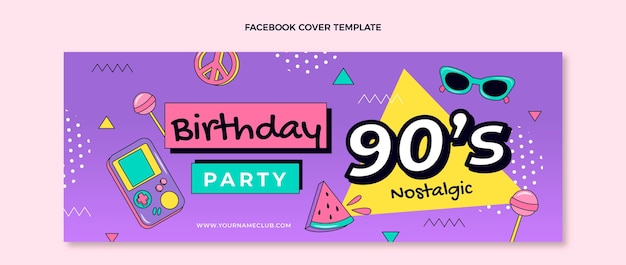 無料ベクター フラット90年代の懐かしい誕生日のfacebookカバー