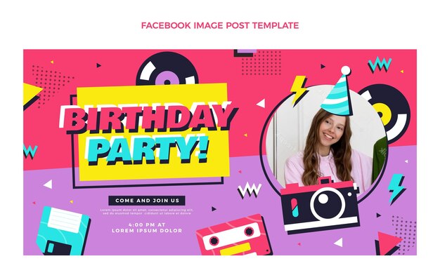 Free vector flat 90s nostalgic birthday facebook post