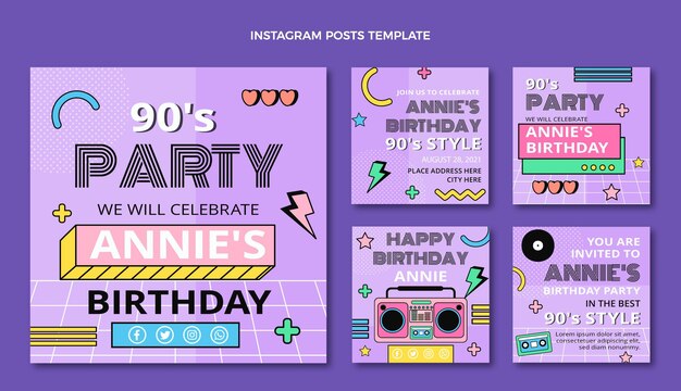 Flat 90s nostalgic birthday instagram post