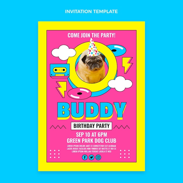 Flat 90s nostalgic birthday invitation template