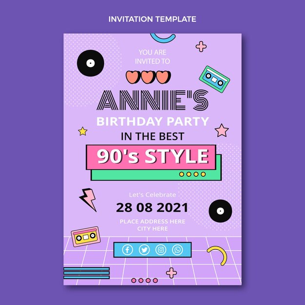 Flat 90s nostalgic birthday invitation