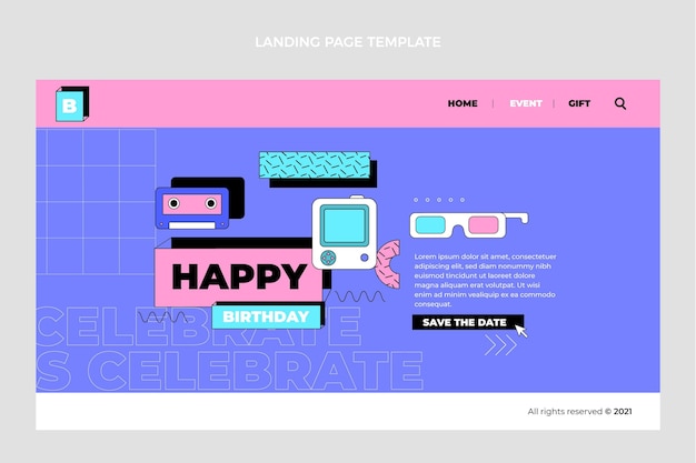 Flat 90s nostalgic birthday landing page