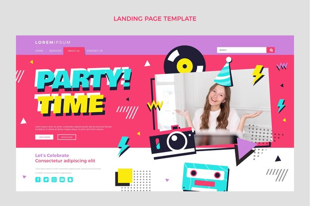 flat 90s nostalgic birthday landing page