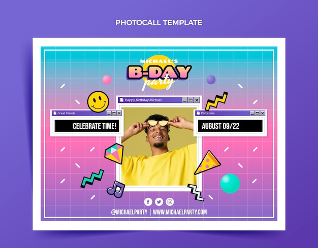 Free vector flat 90s nostalgic birthday photocall