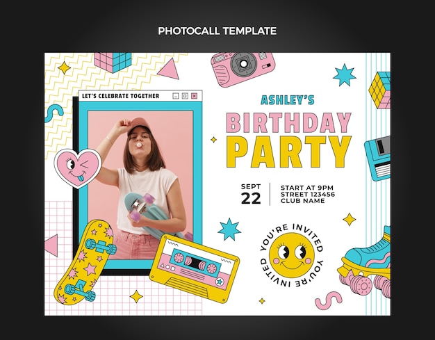 Free vector flat 90s nostalgic birthday photocall