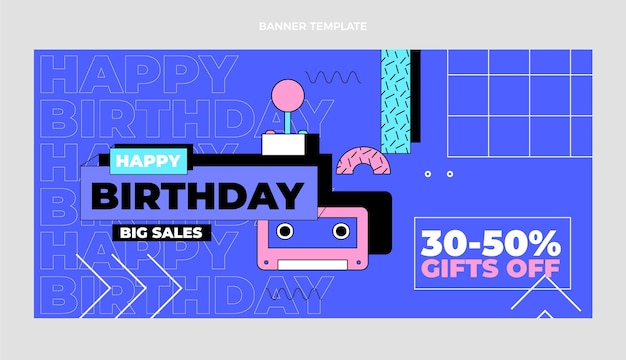 Free vector flat 90s nostalgic birthday sale background