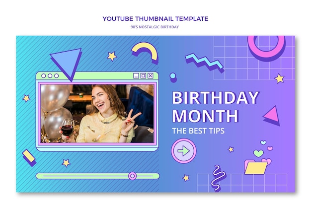 Free vector flat 90s nostalgic birthday youtube thumbnail