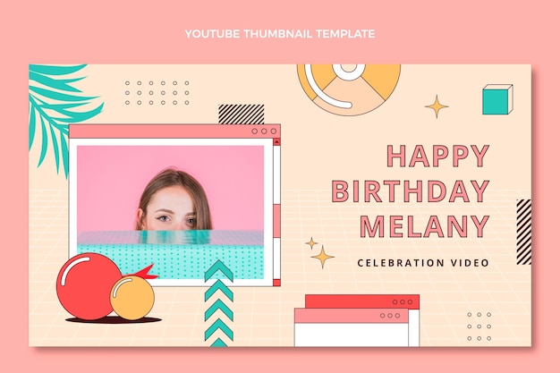 Free vector flat 90s nostalgic birthday youtube thumbnail