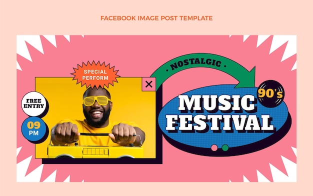 Flat 90s nostalgic music festival facebook cover