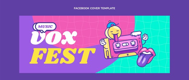 Flat 90s nostalgic music festival facebook cover