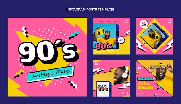 Free vector flat 90s nostalgic music festival instagram post