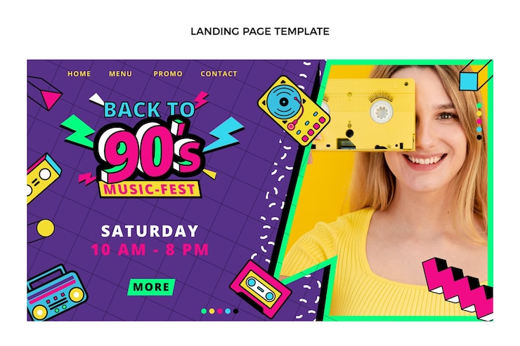 मुफ़्त वेक्टर flat 90s nostalgic music festival landing page