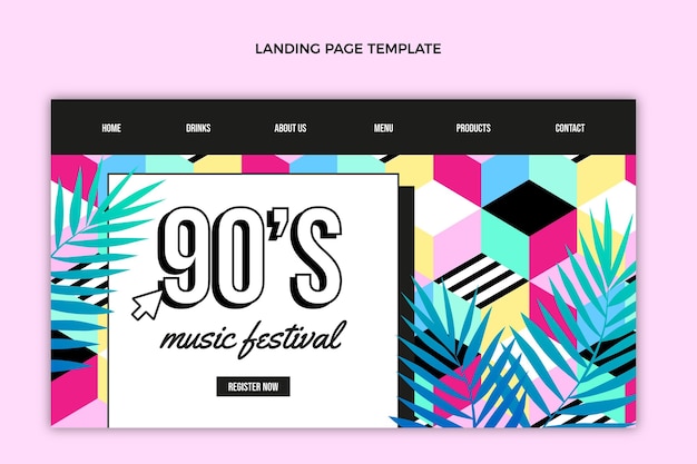 Free vector flat 90s nostalgic music festival landing page