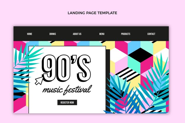 Flat 90s nostalgic music festival landing page