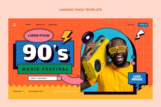 Flat 90s nostalgic music festival landing page