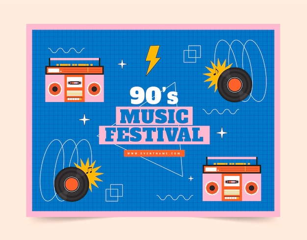 Free vector flat 90s nostalgic music festival photocall