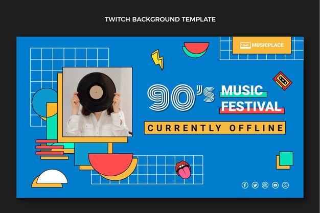 Flat 90s nostalgic music festival twitch background