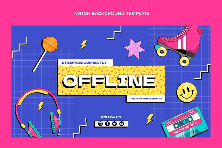 Free Vector flat 90s nostalgic music festival twitch background