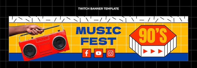 Free vector flat 90s nostalgic music festival twitch banner