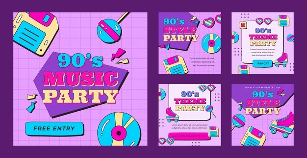 flat 90s party instagram posts collection