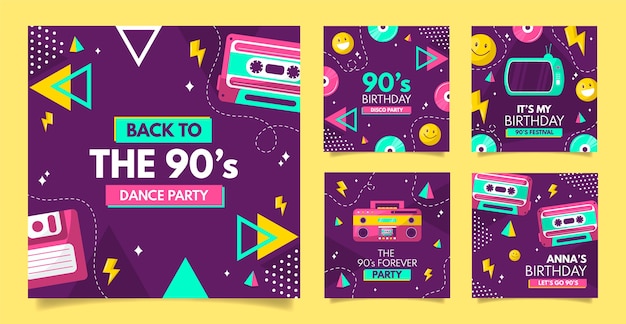 플랫 90년대 파티 인스타그램 게시물 모음