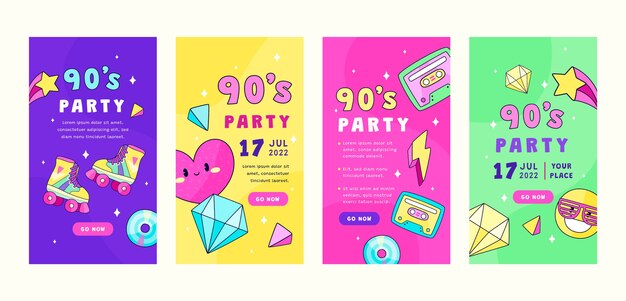 flat 90s party instagram stories collection