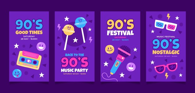Flat 90s party instagram stories collection