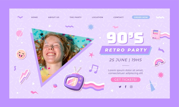 Flat 90s party landing page template