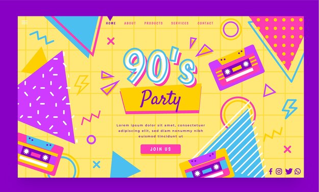 평평한 90년대 파티 방문 페이지 템플릿