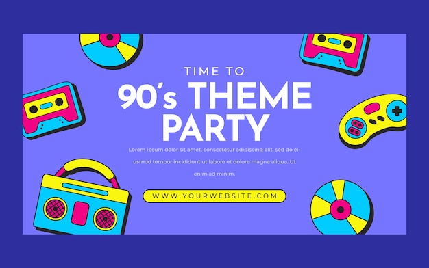 Flat 90s party social media post template