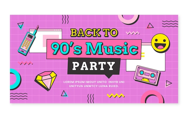 Flat 90s party social media post template