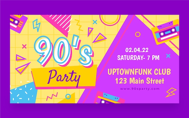 Free vector flat 90s party social media post template