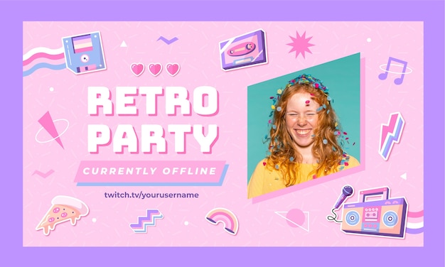 Flat 90s party twitch background