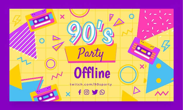 Free vector flat 90s party twitch background