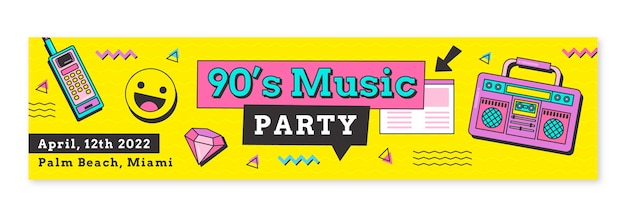 Free vector flat 90s party twitch banner