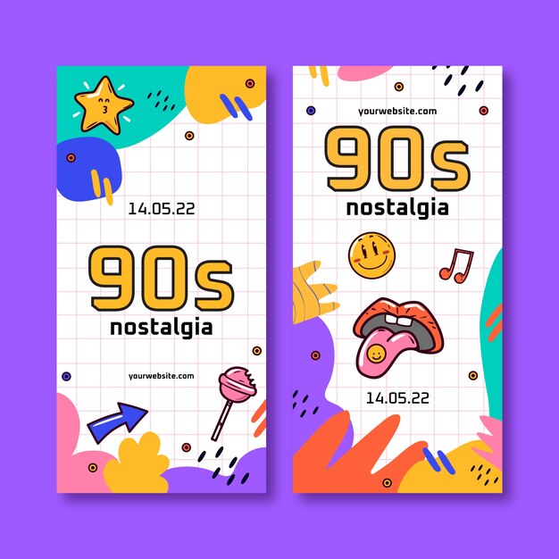 Flat 90s party vertical banners pack