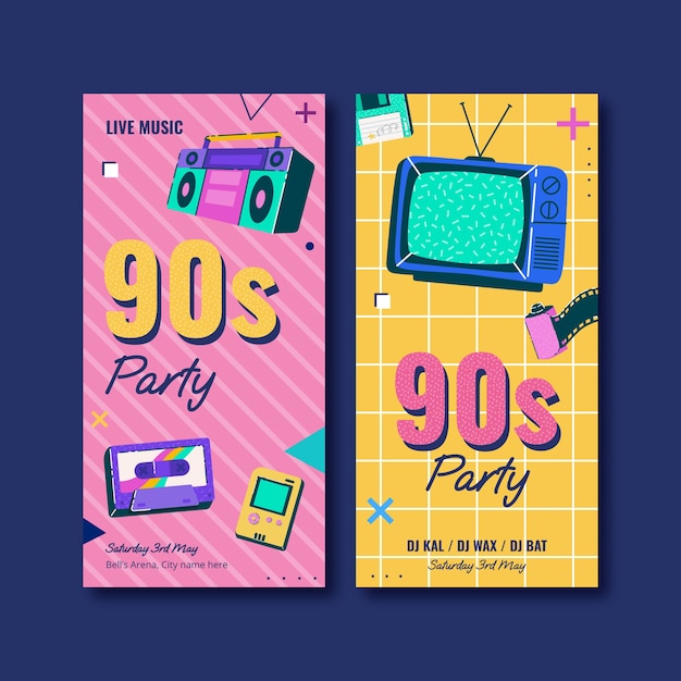 Flat 90s party vertical banners set
