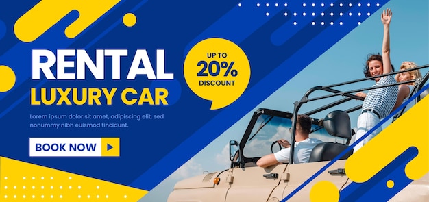 Flat abstract car rental horizontal banner