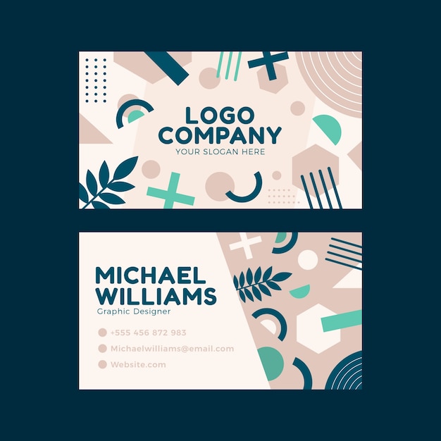 Flat abstract double-sided horizontal business card template