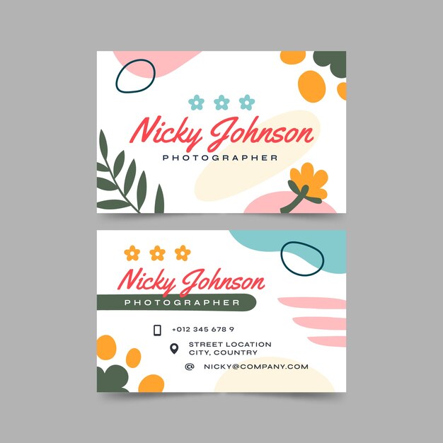 Flat abstract double-sided horizontal business card template