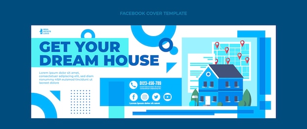 Плоская абстрактная геометрическая обложка facebook недвижимости