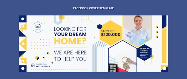 Free vector flat abstract geometric real estate facebook cover
