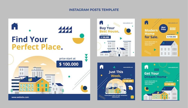 Vettore gratuito post di instagram immobiliare geometrico astratto piatto