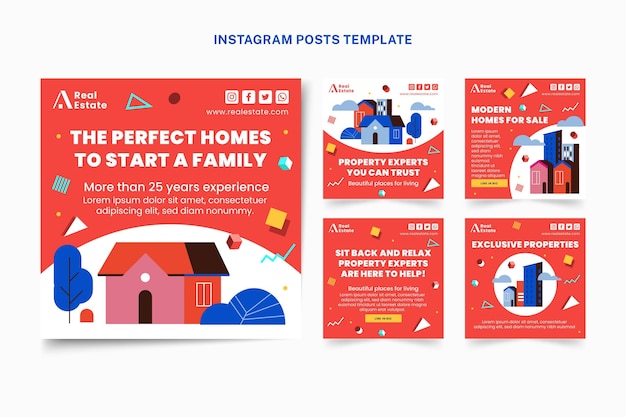 Vettore gratuito post di instagram immobiliare geometrico astratto piatto